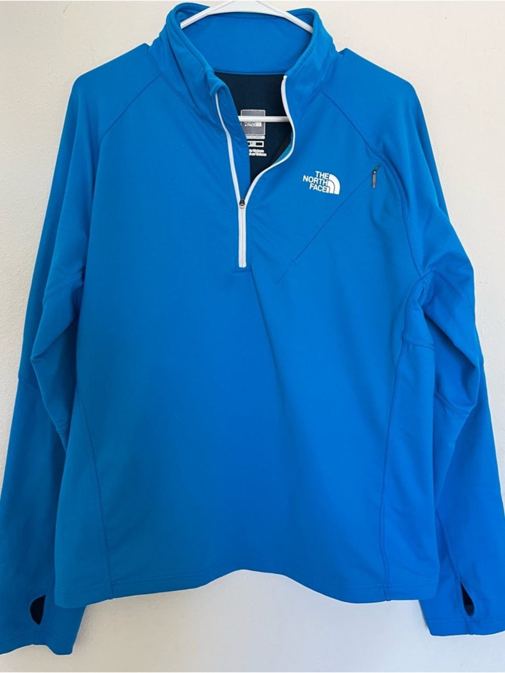 The North Face Mens Large Blue Quarter Zip Jacket Thumbholes Performance